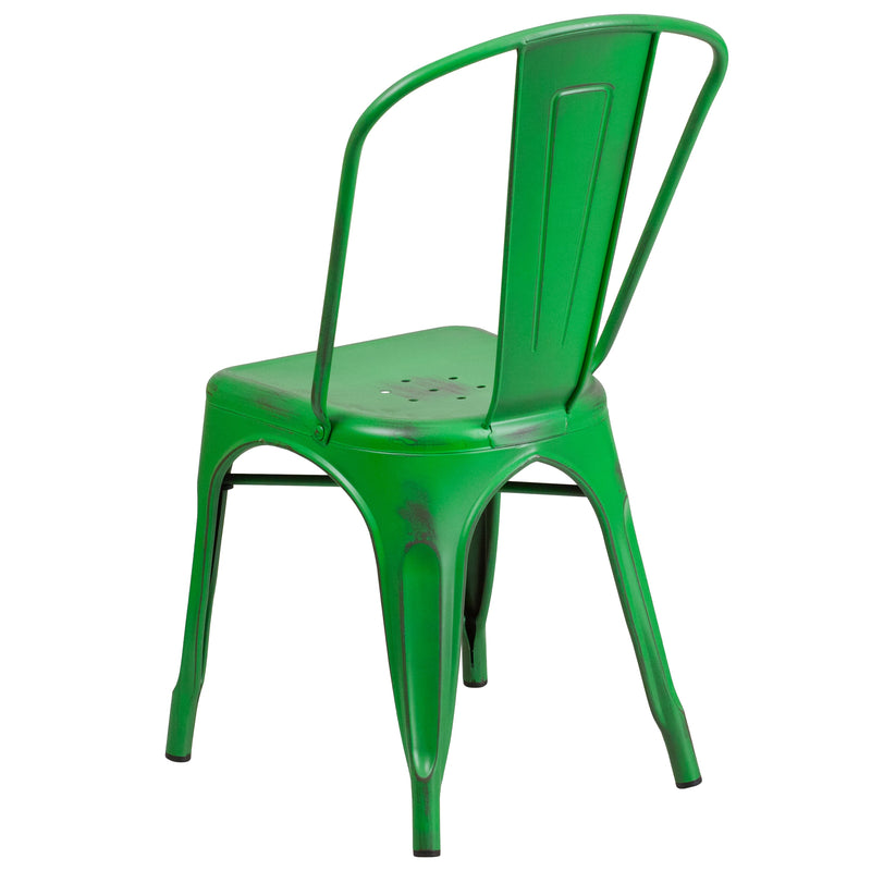 Banks Indoor/Outdoor Stacking Metal Dining Chair with Single Slat Back and Distressed Powder Coated Finish