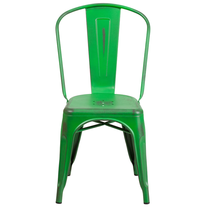 Banks Indoor/Outdoor Stacking Metal Dining Chair with Single Slat Back and Distressed Powder Coated Finish