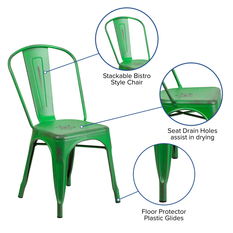 Banks Indoor/Outdoor Stacking Metal Dining Chair with Single Slat Back and Distressed Powder Coated Finish