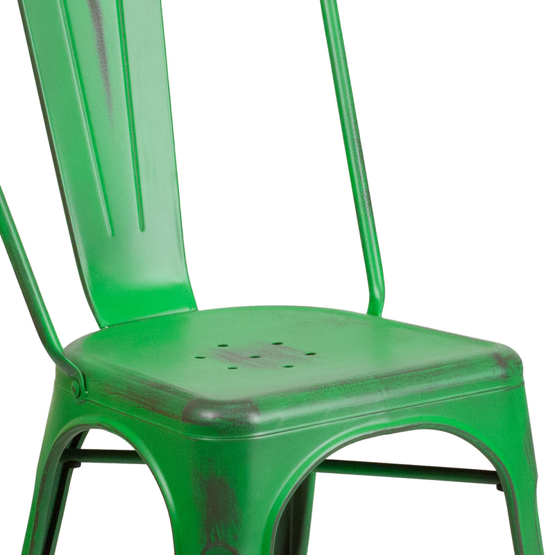 Banks Indoor/Outdoor Stacking Metal Dining Chair with Single Slat Back and Distressed Powder Coated Finish