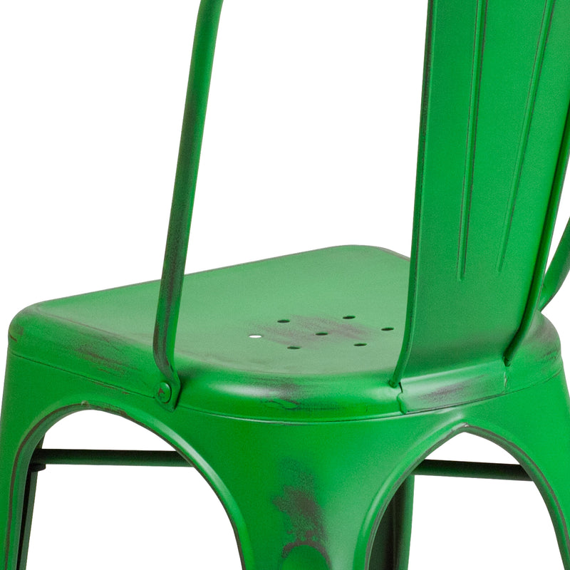 Banks Indoor/Outdoor Stacking Metal Dining Chair with Single Slat Back and Distressed Powder Coated Finish