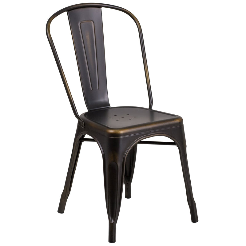 Banks Indoor/Outdoor Stacking Metal Dining Chair with Single Slat Back and Distressed Powder Coated Finish