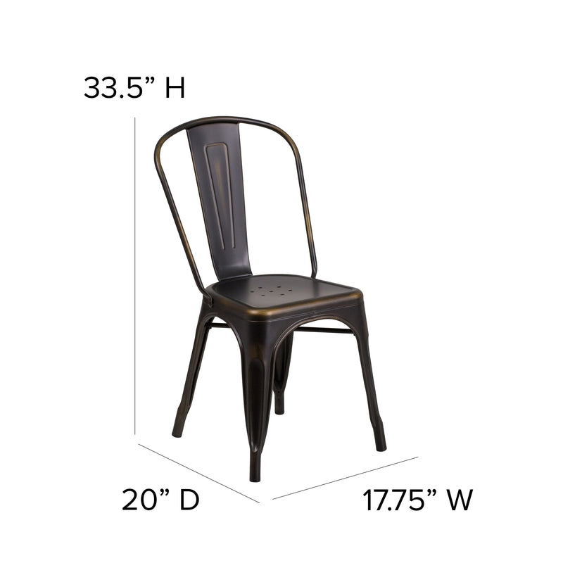 Banks Indoor/Outdoor Stacking Metal Dining Chair with Single Slat Back and Distressed Powder Coated Finish