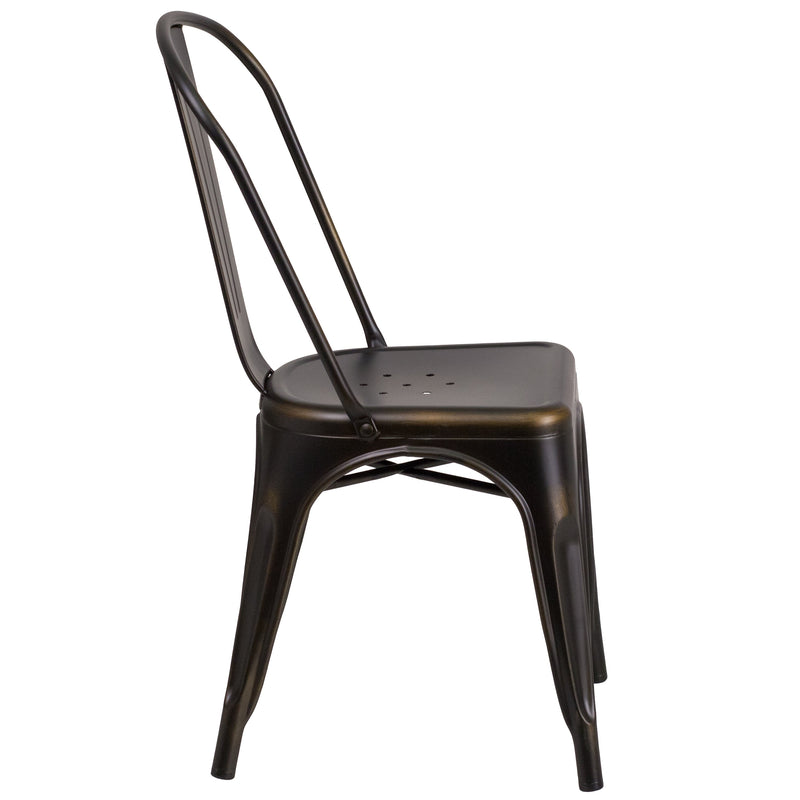 Banks Indoor/Outdoor Stacking Metal Dining Chair with Single Slat Back and Distressed Powder Coated Finish