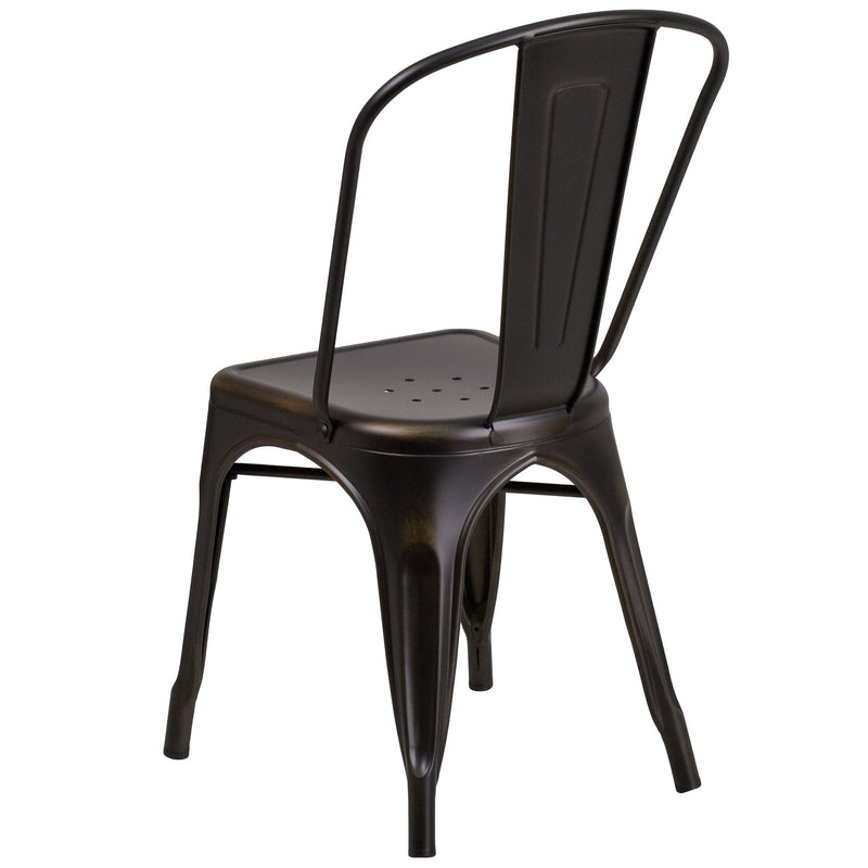 Banks Indoor/Outdoor Stacking Metal Dining Chair with Single Slat Back and Distressed Powder Coated Finish