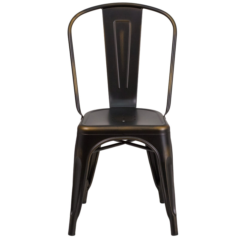 Banks Indoor/Outdoor Stacking Metal Dining Chair with Single Slat Back and Distressed Powder Coated Finish