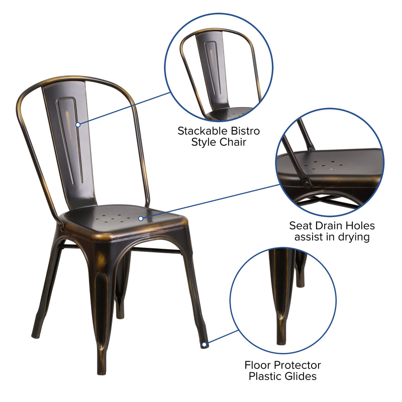 Banks Indoor/Outdoor Stacking Metal Dining Chair with Single Slat Back and Distressed Powder Coated Finish