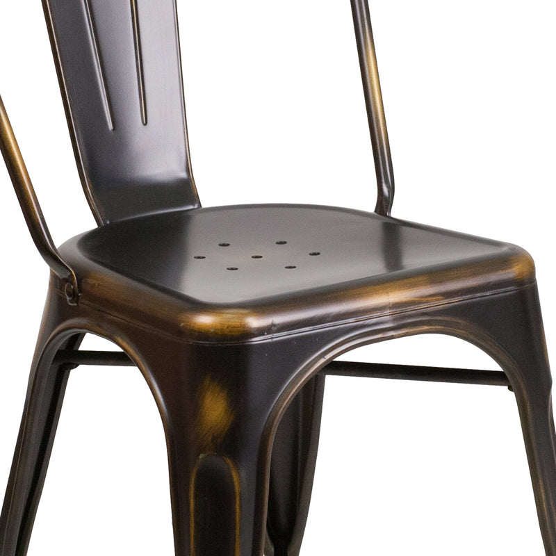 Banks Indoor/Outdoor Stacking Metal Dining Chair with Single Slat Back and Distressed Powder Coated Finish