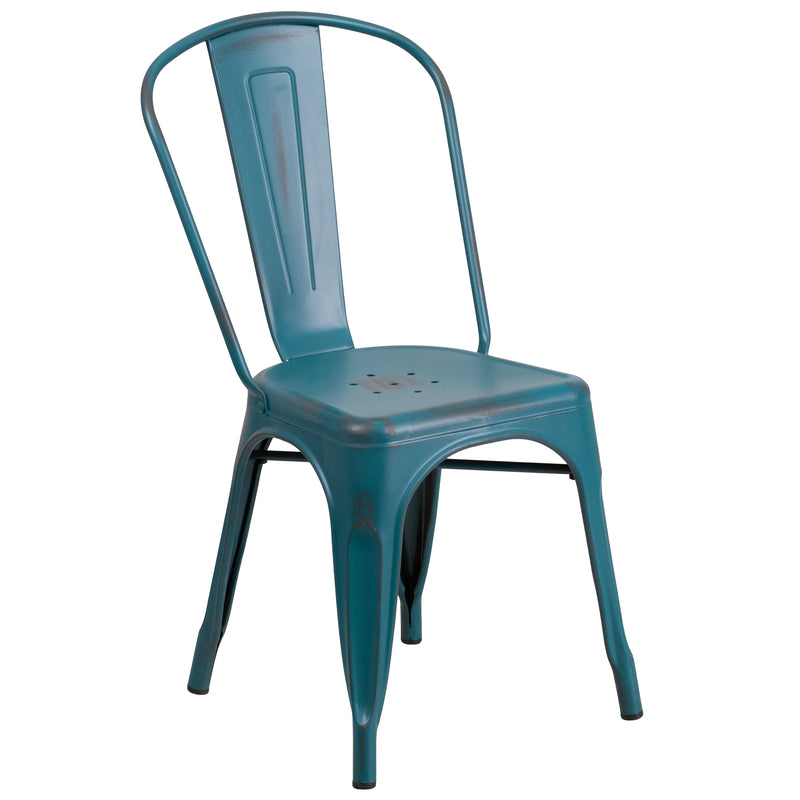 Banks Indoor/Outdoor Stacking Metal Dining Chair with Single Slat Back and Distressed Powder Coated Finish