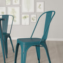 Banks Indoor/Outdoor Stacking Metal Dining Chair with Single Slat Back and Distressed Powder Coated Finish