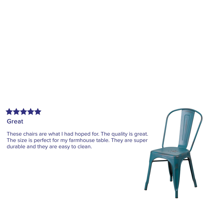Banks Indoor/Outdoor Stacking Metal Dining Chair with Single Slat Back and Distressed Powder Coated Finish