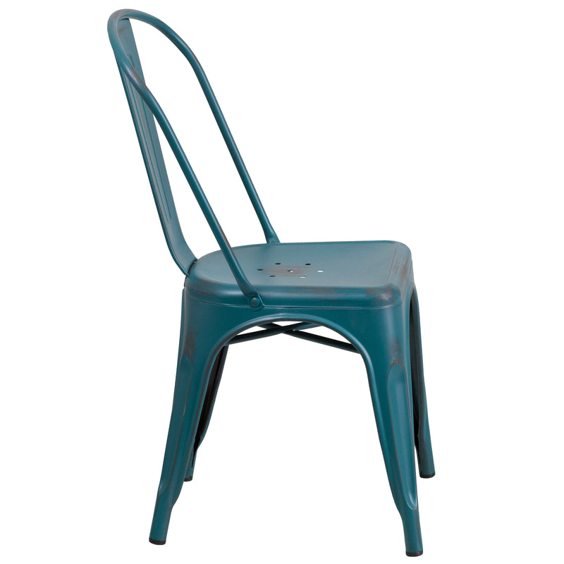 Banks Indoor/Outdoor Stacking Metal Dining Chair with Single Slat Back and Distressed Powder Coated Finish