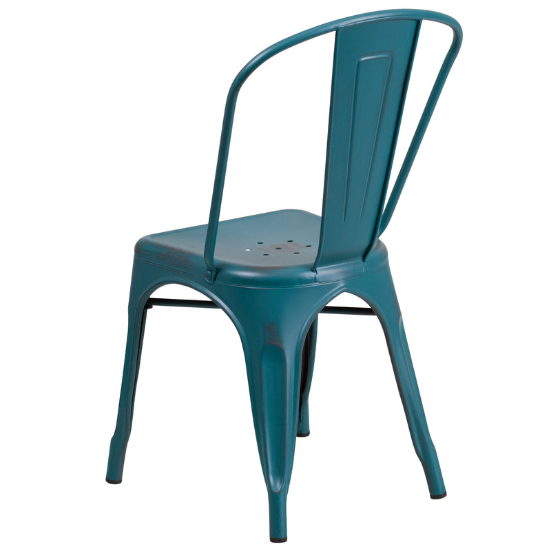 Banks Indoor/Outdoor Stacking Metal Dining Chair with Single Slat Back and Distressed Powder Coated Finish