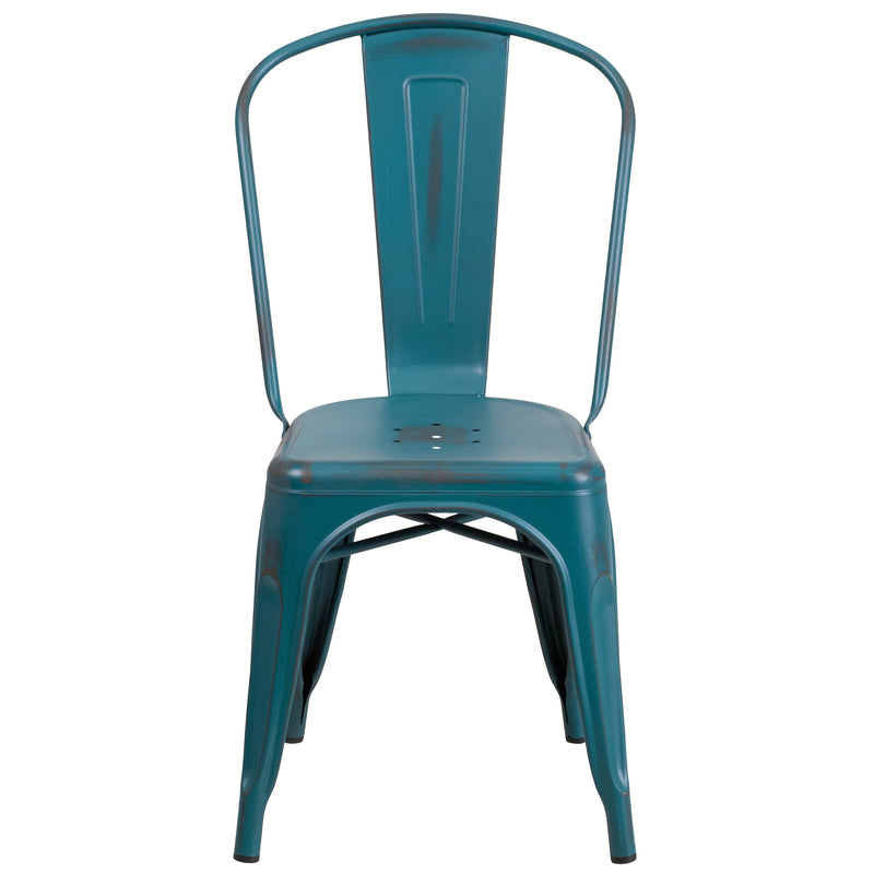 Banks Indoor/Outdoor Stacking Metal Dining Chair with Single Slat Back and Distressed Powder Coated Finish