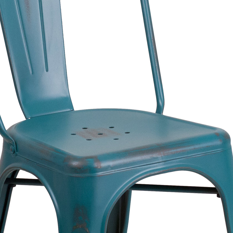 Banks Indoor/Outdoor Stacking Metal Dining Chair with Single Slat Back and Distressed Powder Coated Finish