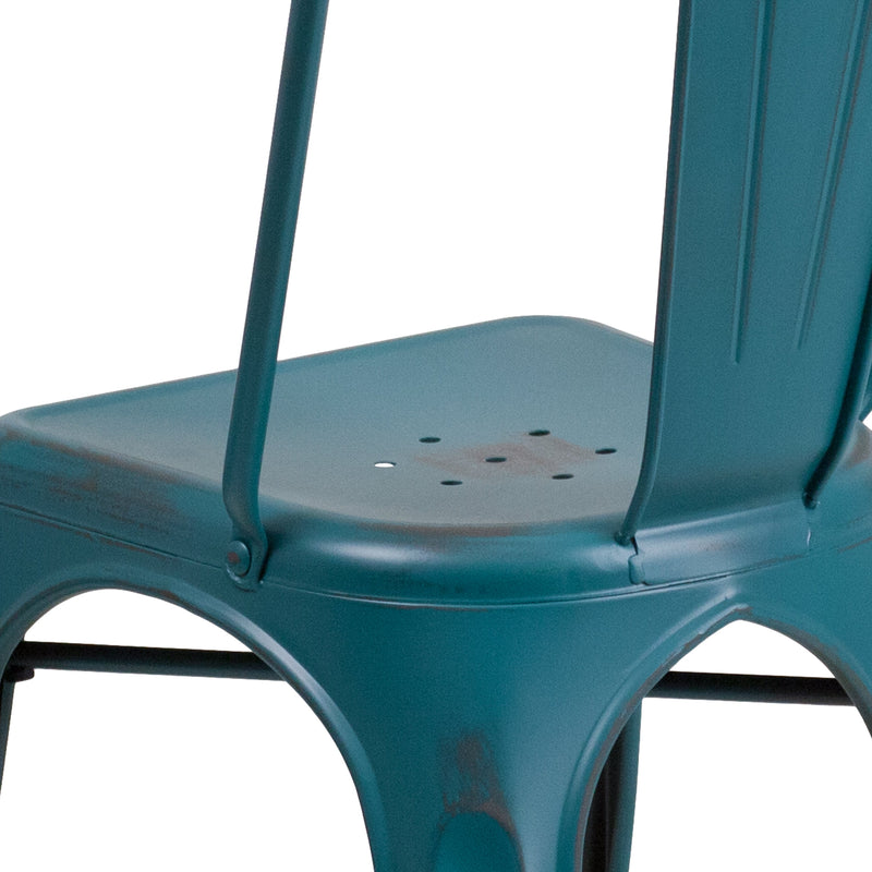 Banks Indoor/Outdoor Stacking Metal Dining Chair with Single Slat Back and Distressed Powder Coated Finish