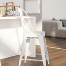 Sabine 24" Metal Indoor-Outdoor Counter Stool with Vertical Slat Back and Integrated Footrest