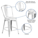Sabine 24" Metal Indoor-Outdoor Counter Stool with Vertical Slat Back and Integrated Footrest