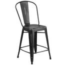 Sabine 24" Metal Indoor-Outdoor Counter Stool with Vertical Slat Back and Integrated Footrest