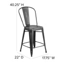 Sabine 24" Metal Indoor-Outdoor Counter Stool with Vertical Slat Back and Integrated Footrest