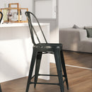 Sabine 24" Metal Indoor-Outdoor Counter Stool with Vertical Slat Back and Integrated Footrest