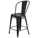 Sabine 24" Metal Indoor-Outdoor Counter Stool with Vertical Slat Back and Integrated Footrest