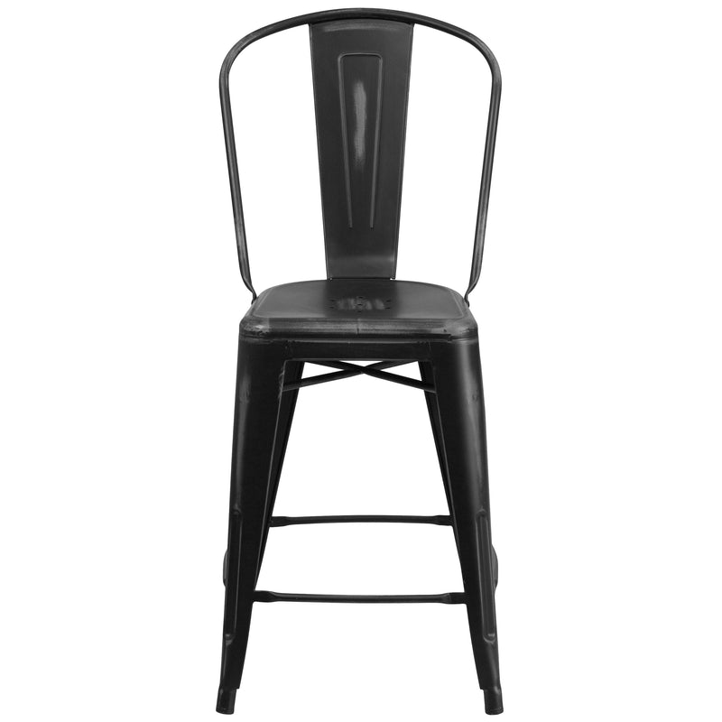 Sabine 24" Metal Indoor-Outdoor Counter Stool with Vertical Slat Back and Integrated Footrest