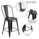 Sabine 24" Metal Indoor-Outdoor Counter Stool with Vertical Slat Back and Integrated Footrest