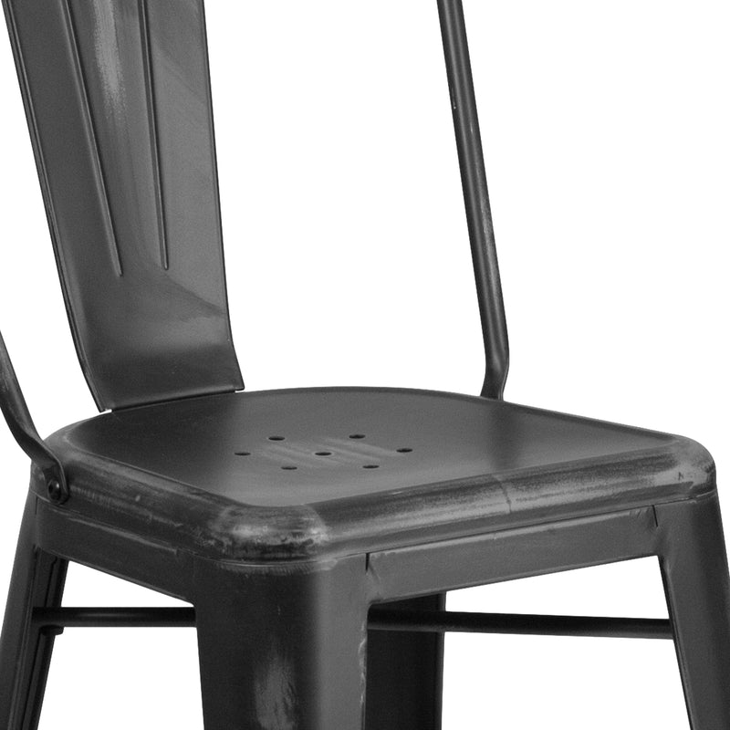 Sabine 24" Metal Indoor-Outdoor Counter Stool with Vertical Slat Back and Integrated Footrest