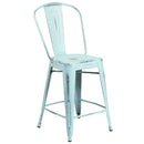 Sabine 24" Metal Indoor-Outdoor Counter Stool with Vertical Slat Back and Integrated Footrest