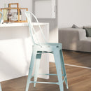 Sabine 24" Metal Indoor-Outdoor Counter Stool with Vertical Slat Back and Integrated Footrest