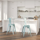 Sabine 24" Metal Indoor-Outdoor Counter Stool with Vertical Slat Back and Integrated Footrest