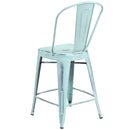 Sabine 24" Metal Indoor-Outdoor Counter Stool with Vertical Slat Back and Integrated Footrest