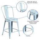 Sabine 24" Metal Indoor-Outdoor Counter Stool with Vertical Slat Back and Integrated Footrest