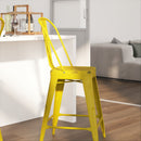 Sabine 24" Metal Indoor-Outdoor Counter Stool with Vertical Slat Back and Integrated Footrest