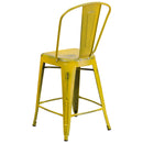 Sabine 24" Metal Indoor-Outdoor Counter Stool with Vertical Slat Back and Integrated Footrest