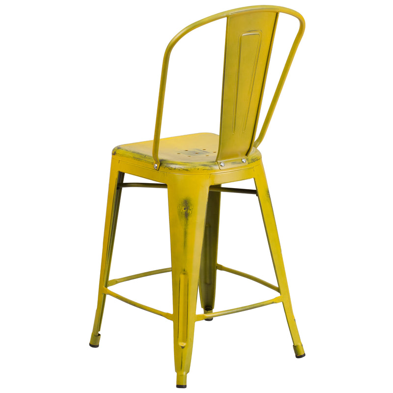 Sabine 24" Metal Indoor-Outdoor Counter Stool with Vertical Slat Back and Integrated Footrest