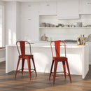 Sabine 24" Metal Indoor-Outdoor Counter Stool with Vertical Slat Back and Integrated Footrest