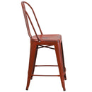 Sabine 24" Metal Indoor-Outdoor Counter Stool with Vertical Slat Back and Integrated Footrest