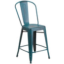 Sabine 24" Metal Indoor-Outdoor Counter Stool with Vertical Slat Back and Integrated Footrest