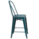 Sabine 24" Metal Indoor-Outdoor Counter Stool with Vertical Slat Back and Integrated Footrest