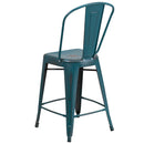Sabine 24" Metal Indoor-Outdoor Counter Stool with Vertical Slat Back and Integrated Footrest