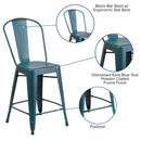 Sabine 24" Metal Indoor-Outdoor Counter Stool with Vertical Slat Back and Integrated Footrest