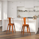 Sabine 24" Metal Indoor-Outdoor Counter Stool with Vertical Slat Back and Integrated Footrest