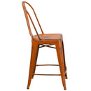 Sabine 24" Metal Indoor-Outdoor Counter Stool with Vertical Slat Back and Integrated Footrest