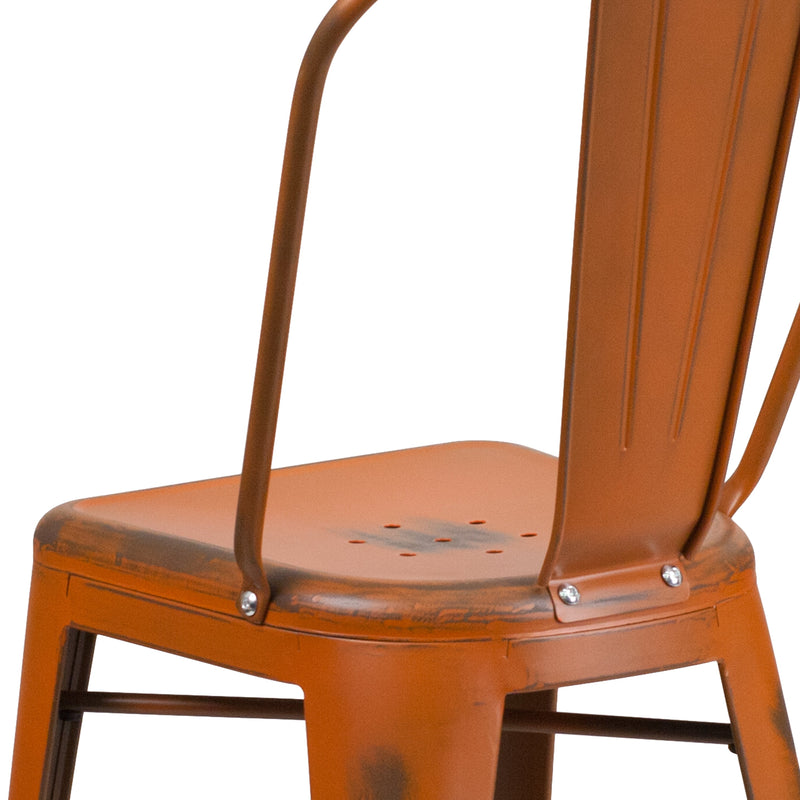 Sabine 24" Metal Indoor-Outdoor Counter Stool with Vertical Slat Back and Integrated Footrest