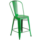 Sabine 24" Metal Indoor-Outdoor Counter Stool with Vertical Slat Back and Integrated Footrest