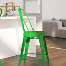 Sabine 24" Metal Indoor-Outdoor Counter Stool with Vertical Slat Back and Integrated Footrest