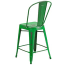 Sabine 24" Metal Indoor-Outdoor Counter Stool with Vertical Slat Back and Integrated Footrest