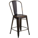 Sabine 24" Metal Indoor-Outdoor Counter Stool with Vertical Slat Back and Integrated Footrest